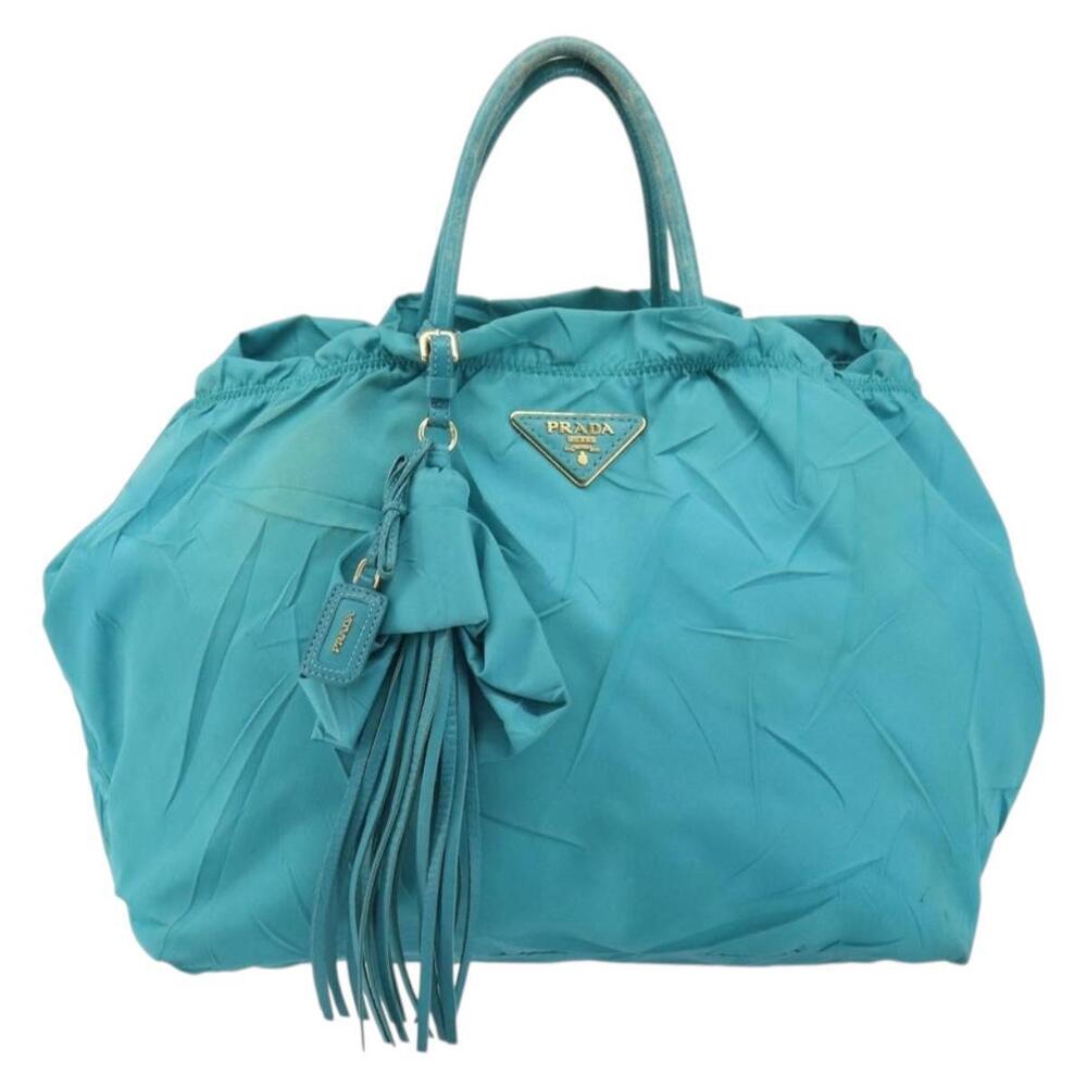 PRADA Hand Bag Nylon Light Blue Gold Auth ka1374 - Picture 13 of 16